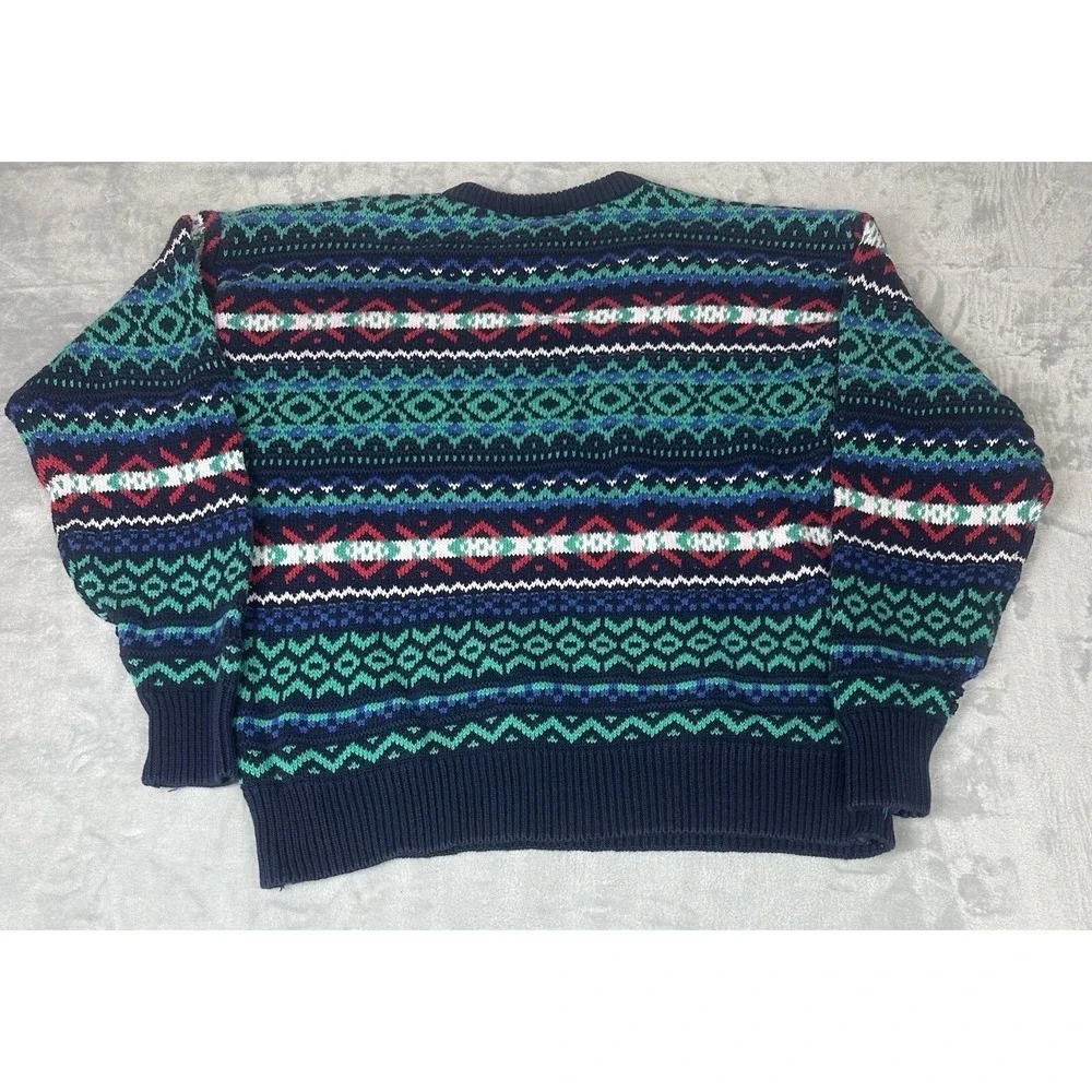 VTG Textured 3D Sweater Mens XL Blue Green‎ Y2K 90s Marc Lewis Chunky Grandpa